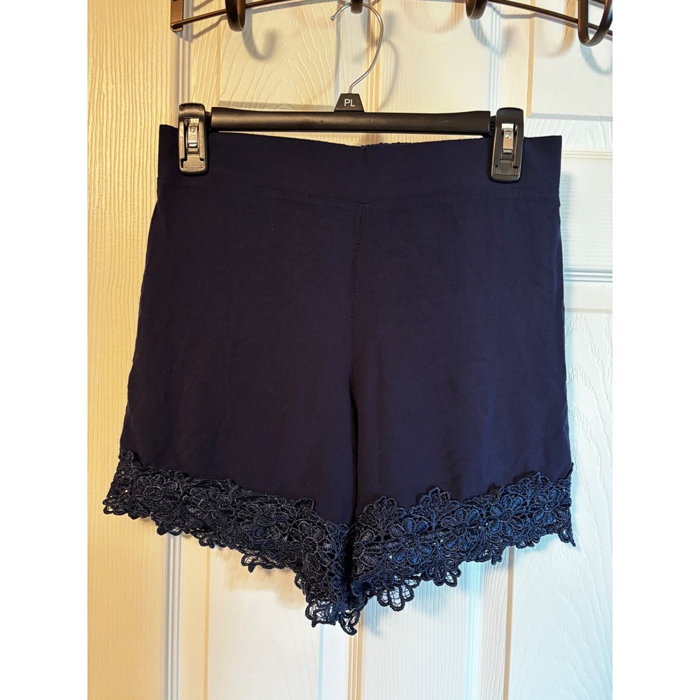 Double Take Navy Blue High Waisted Crochet Lace Trim Shorts Womens Small